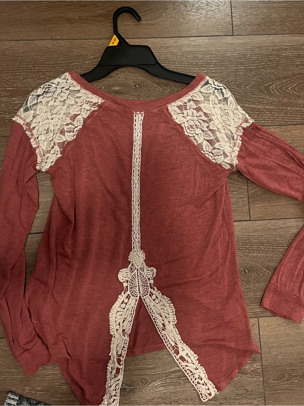 Rewind Dusty Rose Long Sleeve Top with Cream Lace Trim